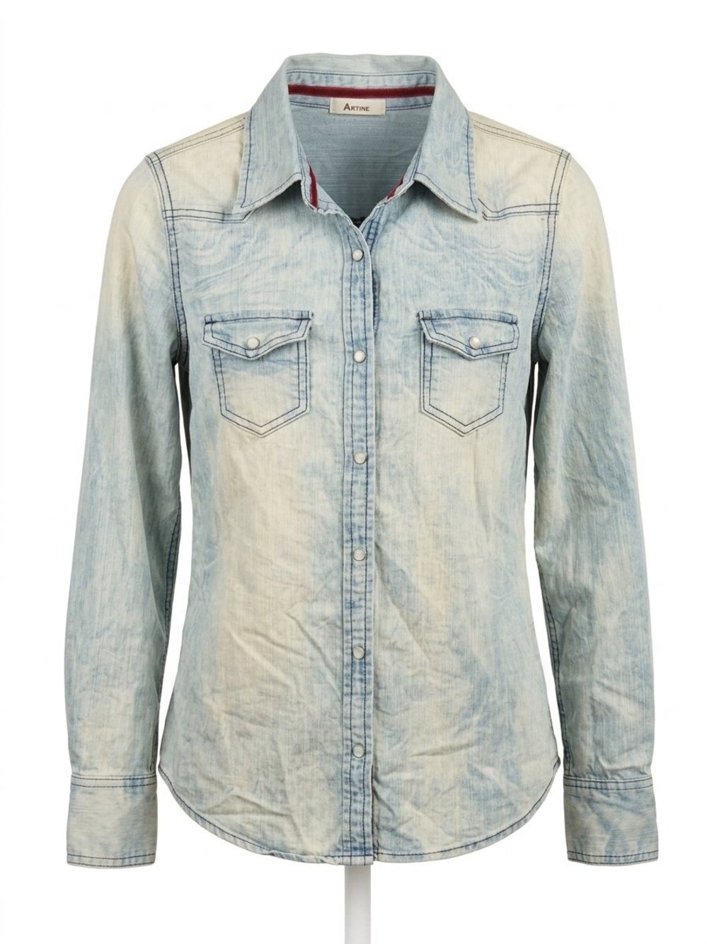 ARTINE Light Wash Denim Shirt for Women/ Western / Pearl Snaps/ NWT / M / PTP-18